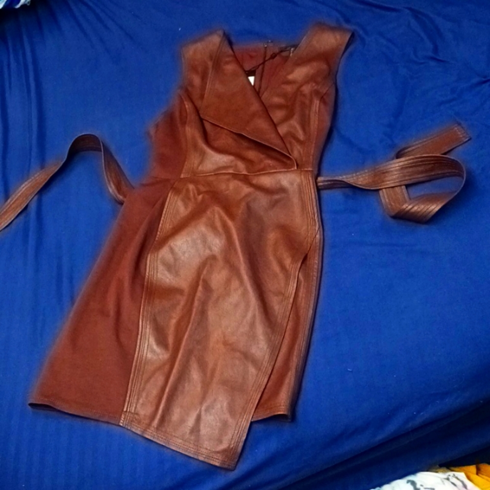 BCBG MAXAZRIA Bittersweet Chocolate pleather dress